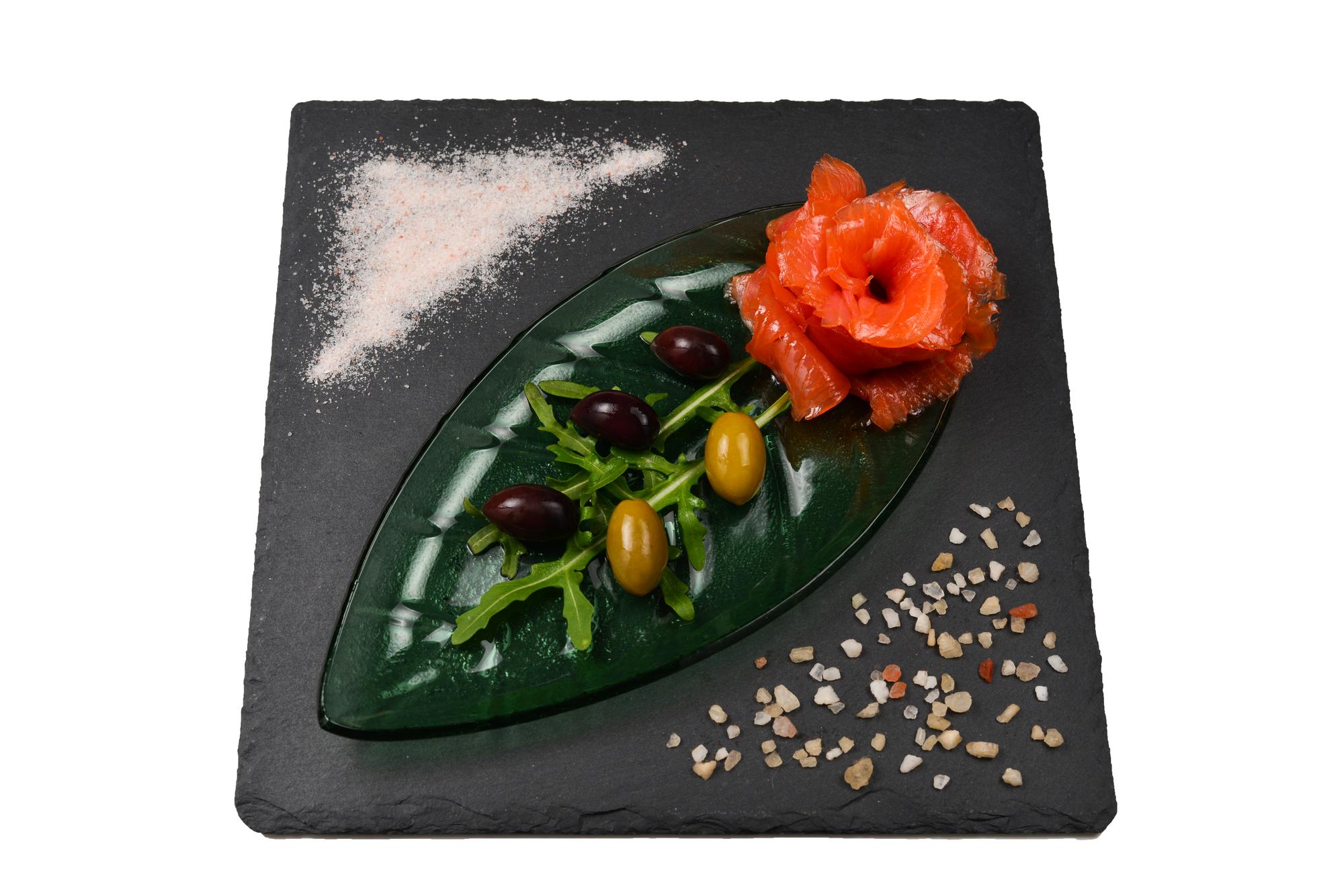 Large editorial shot of plated signature dish